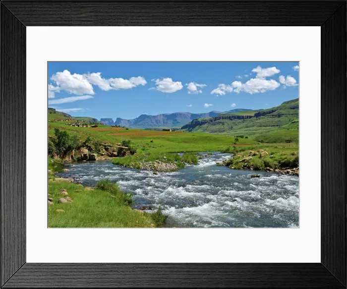 Framed Print : Mhlwazini River near the Cathedral Peak region of the Ukhahlamba Drakensberg Park Framed Print : Mhlwazini River near the Cathedral Peak region of the Ukhahlamba Drakensberg Park