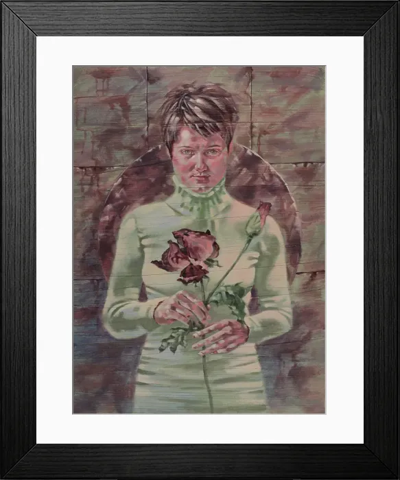 Framed Print : Girl holding flower