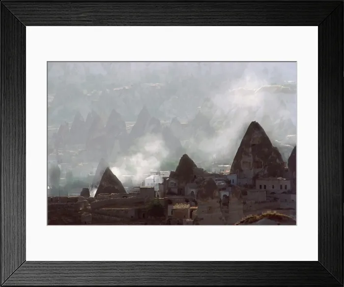 Framed Print : Fairy chimneys in a town, Pasabagi Framed Print : Fairy chimneys in a town, Pasabagi