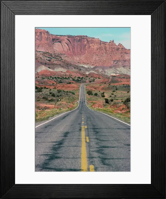 Framed Print : Highway leading to mountain range Framed Print : Highway leading to mountain range