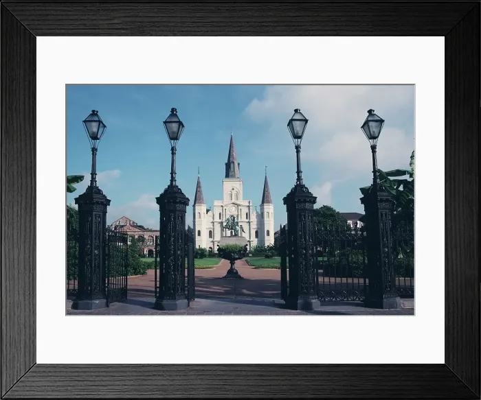 Framed Print : Sculpture of General Andrew Jackson in front of a cathedral Framed Print : Sculpture of General Andrew Jackson in front of a cathedral