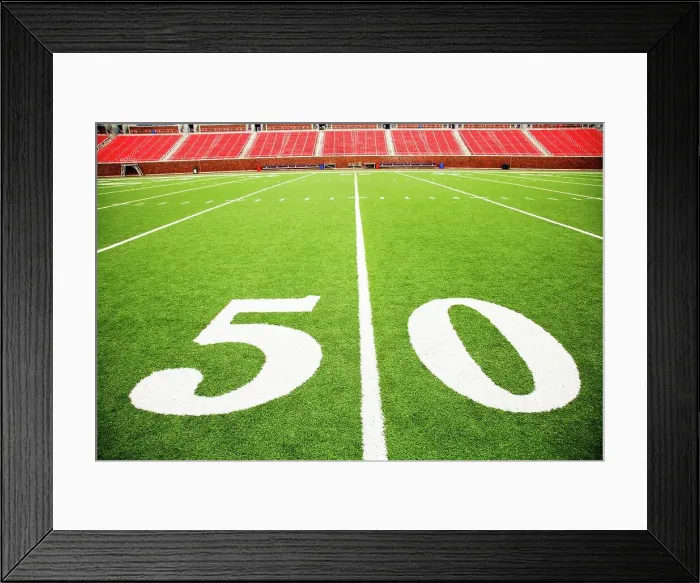 Framed Print : The 50 yard line on a football field Framed Print : The 50 yard line on a football field