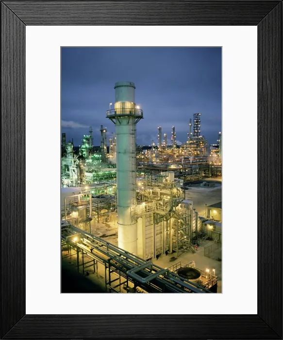 Framed Print : Oil Refinery lit up at night, Texas, USA Framed Print : Oil Refinery lit up at night, Texas, USA