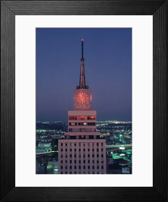 Framed Print : Clock tower of the Mercantile National Bank Building at night Framed Print : Clock tower of the Mercantile National Bank Building at night