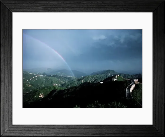 Framed Print : Rainbow over the hills on the southern edge of the Mongolian plain next to the Great Wall of China
