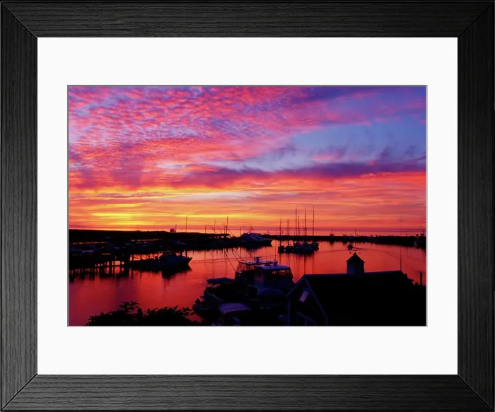 Framed Print : Sunset over boats docked near a fishing village Framed Print : Sunset over boats docked near a fishing village