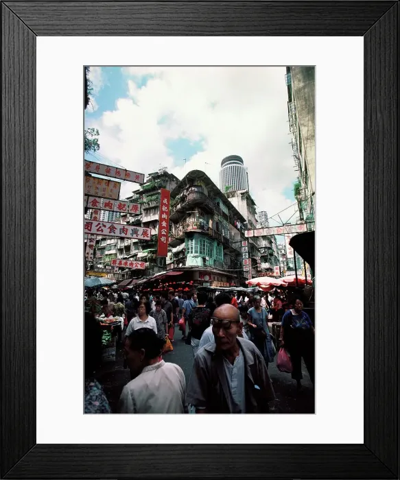 Framed Print : People shopping at street market in a city Framed Print : People shopping at street market in a city