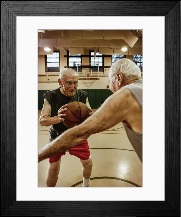 Framed Print : BLD016434. Elderly men playing basketball Framed Print : BLD016434. Elderly men playing basketball