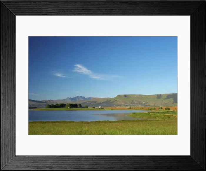 Framed Print : Rural scene near Kamberg Giants Castle in background Framed Print : Rural scene near Kamberg Giants Castle in background
