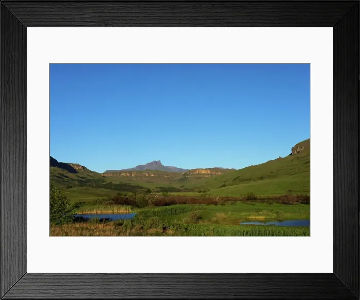 Framed Print : Trout dam at Kamberg withe Giants Castle in the backgrounds Framed Print : Trout dam at Kamberg withe Giants Castle in the backgrounds
