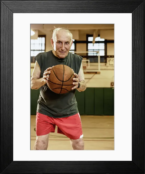 Framed Print : BLD016435. Elderly man playing basketball Framed Print : BLD016435. Elderly man playing basketball