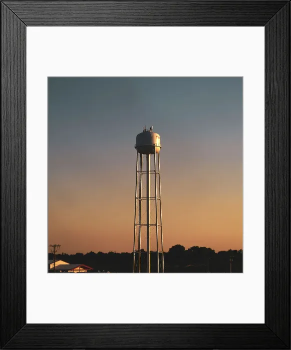 Framed Print : Water tower in East Texas at sunset