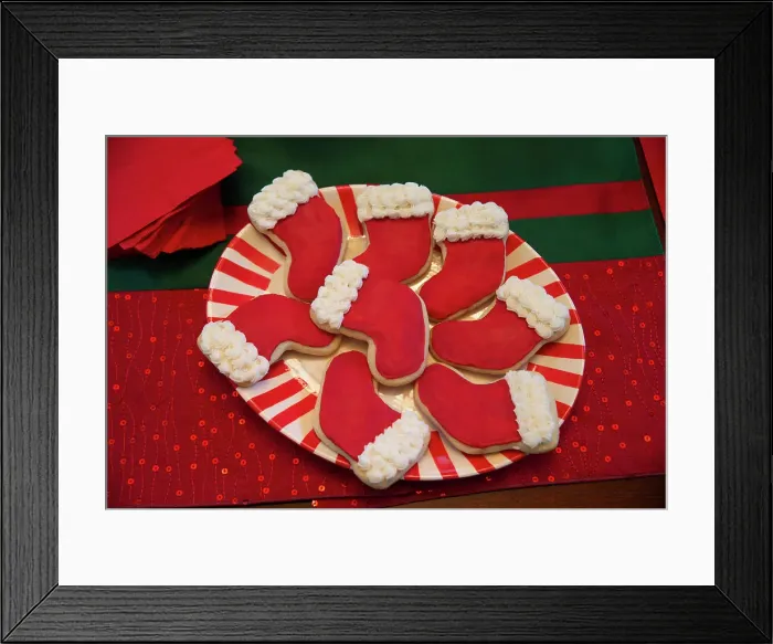Framed Print : Detail of dining room table decorated for festive Christmas party with cookies and decorations Framed Print : Detail of dining room table decorated for festive Christmas party with cookies and decorations