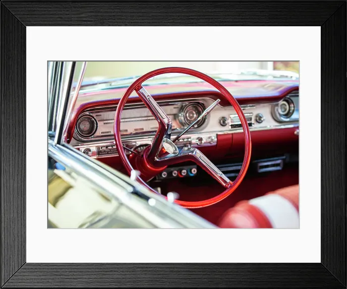 Framed Print : Detail of steering wheel and dash of 1960 Oldsmobile Super 88 Holiday Sport Sedan