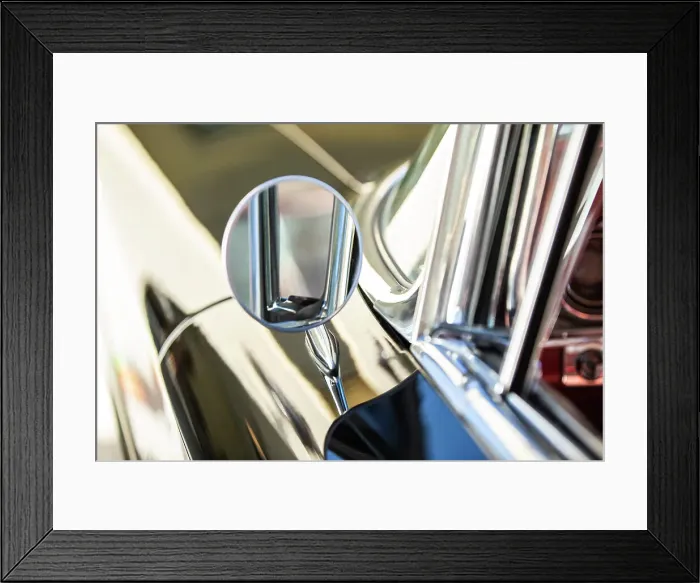 Framed Print : Detail of chrome side mirror on 1960 Oldsmobile Super 88 Holiday Sport Sedan