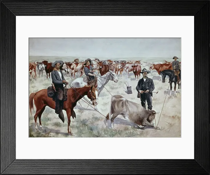 Framed Print : Branding a Steer by Remington Framed Print : Branding a Steer by Remington
