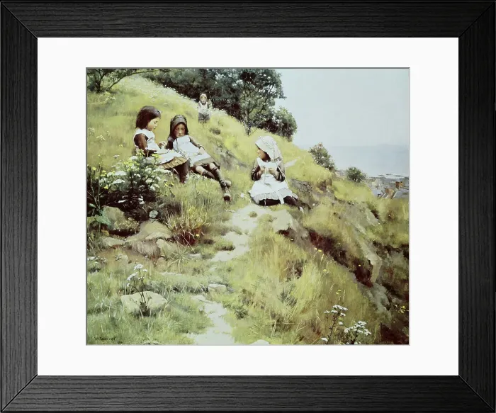 Framed Print : Girls with a Wreath of Flowers by Brymner Framed Print : Girls with a Wreath of Flowers by Brymner
