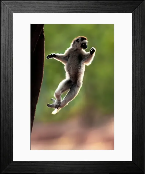 Framed Print : Verreaux's sifaka (Propithecus verreauxi) leaping from a tree in spiny forest Framed Print : Verreaux's sifaka (Propithecus verreauxi) leaping from a tree in spiny forest