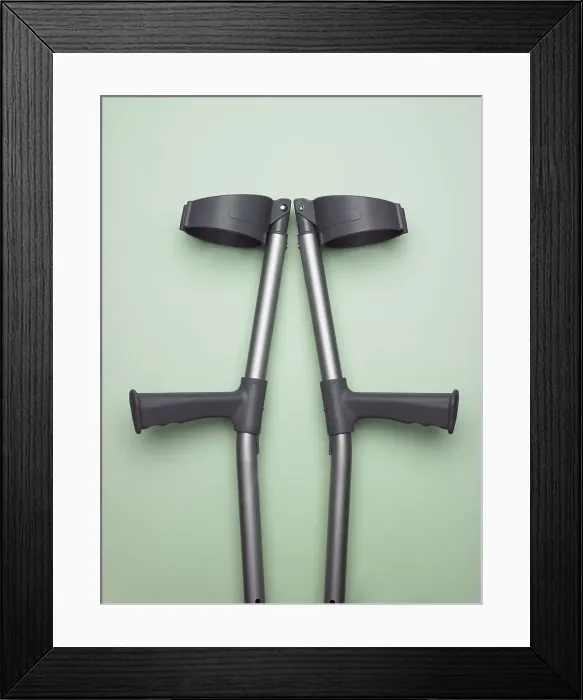 Framed Print : Crutches. Close up of pair of crutches Framed Print : Crutches. Close up of pair of crutches