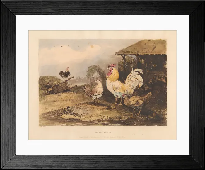 Framed Print : Rural Chivalry Series Six Plates Fighting Cocks Framed Print : Rural Chivalry Series Six Plates Fighting Cocks