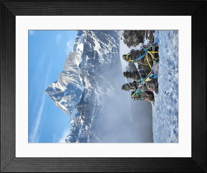 Framed Print : Trail markers along Annapurna Mountain range in Nepal