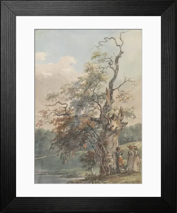 Framed Print : Landscape Man Playing Pipe Under Old Tree Style Framed Print : Landscape Man Playing Pipe Under Old Tree Style