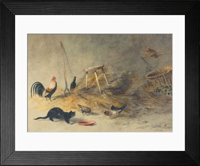 Framed Print : Cat Chickens Newton Limbird Smith Fielding 1799-1856
