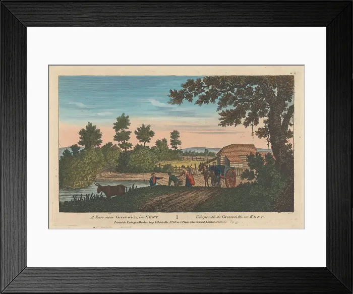 Framed Print : View Greenwich Kent Unknown Artist 1771 Hand Colored Engraving