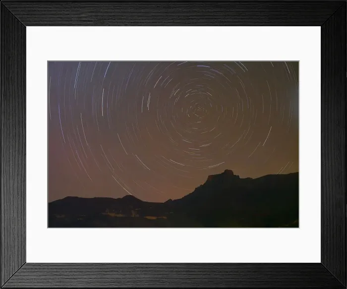 Framed Print : Star Trails above the The Amphitheatre's Eastern Buttress