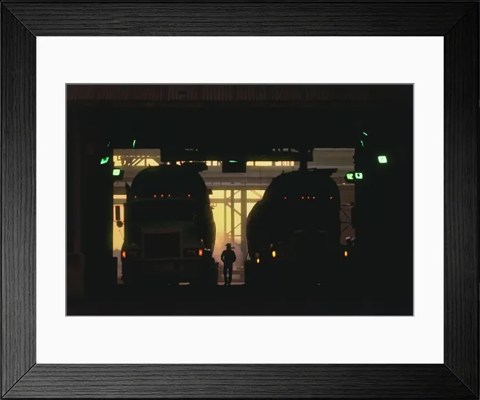 Framed Print : Trucks loading fertilizer at a chemical plant Framed Print : Trucks loading fertilizer at a chemical plant
