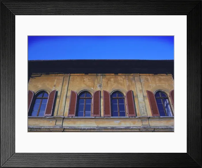 Framed Print : Architectural details of windows with shutters, Rome, Italy