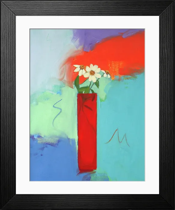 Framed Print : Tall Red Vase and Daisy 2004 Patricia Brown (20th C) Framed Print : Tall Red Vase and Daisy 2004 Patricia Brown (20th C)