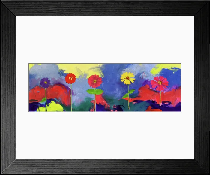 Framed Print : Five Zinnias 2 2005 Patricia Brown (20th C)