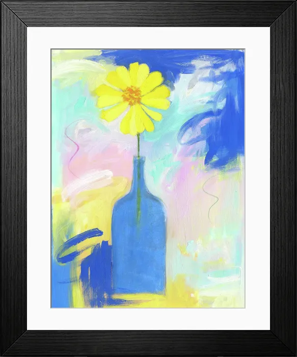 Framed Print : Yellow Flower Blue Bottle 2006 Patricia Brown (20th C. American) Oil Private Collection Framed Print : Yellow Flower Blue Bottle 2006 Patricia Brown (20th C. American) Oil Private Collection