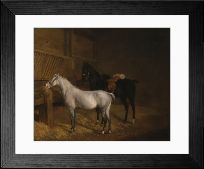 Framed Print : Grey Pony Black Charger Stable Jacques-Laurent Agasse Framed Print : Grey Pony Black Charger Stable Jacques-Laurent Agasse