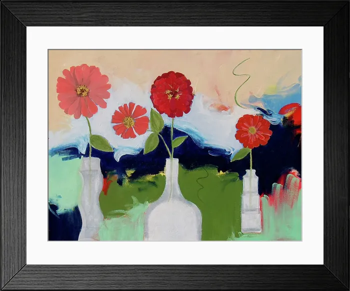 Framed Print : Five Zinnias 2005 Patricia Brown (20th C) Framed Print : Five Zinnias 2005 Patricia Brown (20th C)
