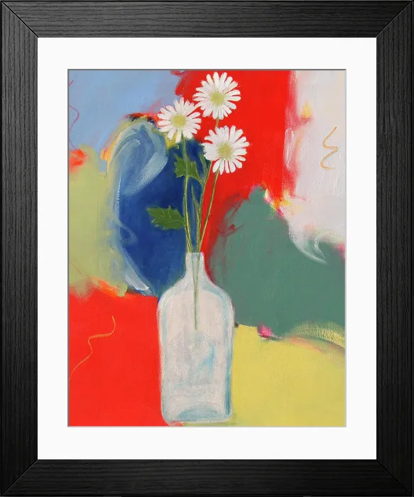 Framed Print : Three Daisies in a Bottle 2006 Patricia Brown (20th C. American) Oil Private Collection