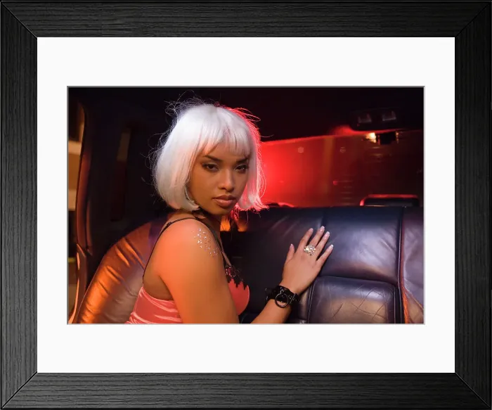 Framed Print : BLD069956. Portrait of prostitute in limousine Framed Print : BLD069956. Portrait of prostitute in limousine