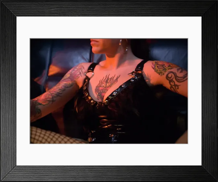 Framed Print : BLD069953. Close up of dominatrix in limousine Framed Print : BLD069953. Close up of dominatrix in limousine