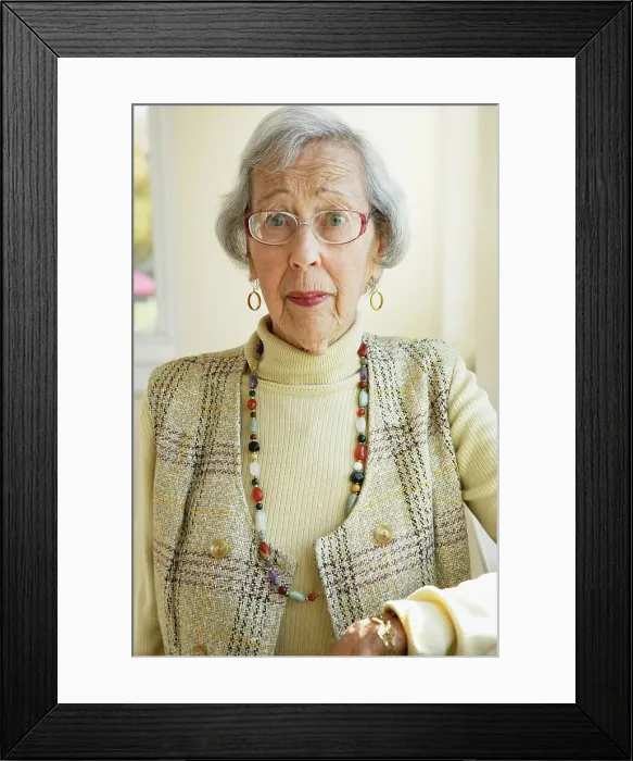 Framed Print : BLD016385. Elderly woman smiling for the camera Framed Print : BLD016385. Elderly woman smiling for the camera