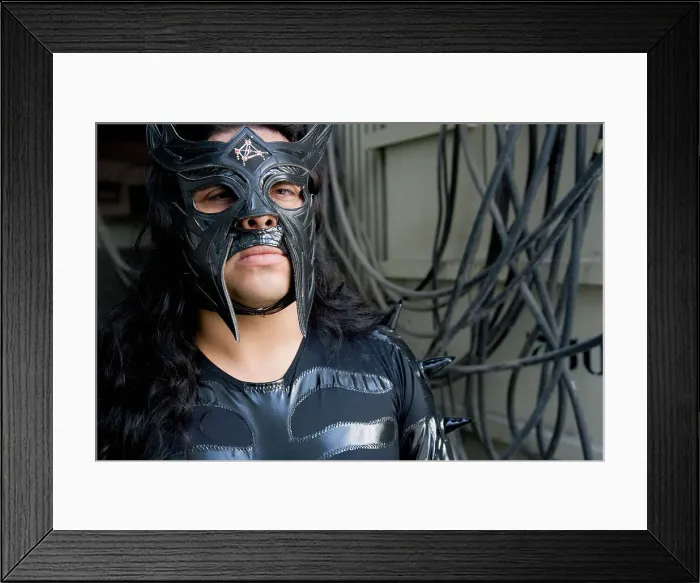 Framed Print : BLD069800. Hispanic man wearing Mexican wrestling costume Framed Print : BLD069800. Hispanic man wearing Mexican wrestling costume