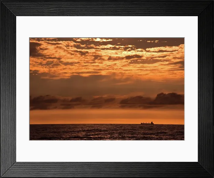 Framed Print : Coastal scene with ship at sea Framed Print : Coastal scene with ship at sea