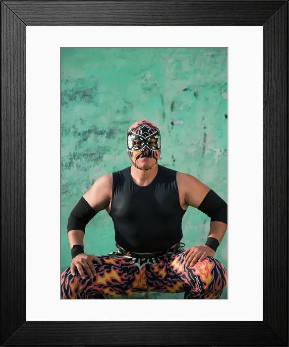Framed Print : BLD069807. Hispanic man wearing Mexican wrestling costume