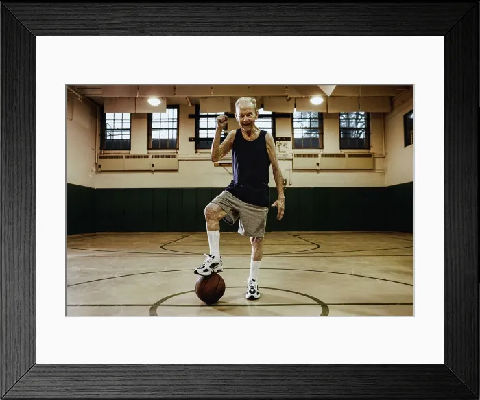 Framed Print : BLD016433. Elderly man playing basketball Framed Print : BLD016433. Elderly man playing basketball