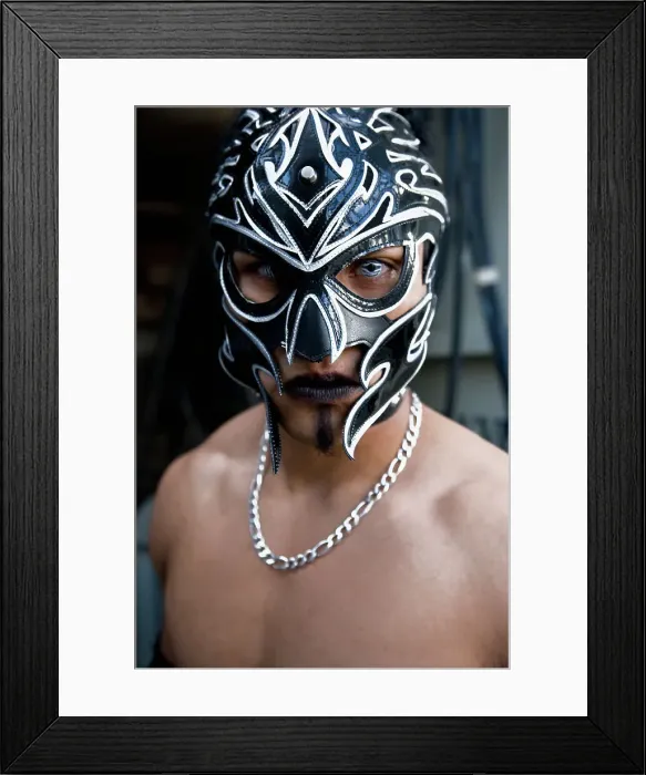 Framed Print : BLD069801. Hispanic man wearing Mexican wrestling mask Framed Print : BLD069801. Hispanic man wearing Mexican wrestling mask
