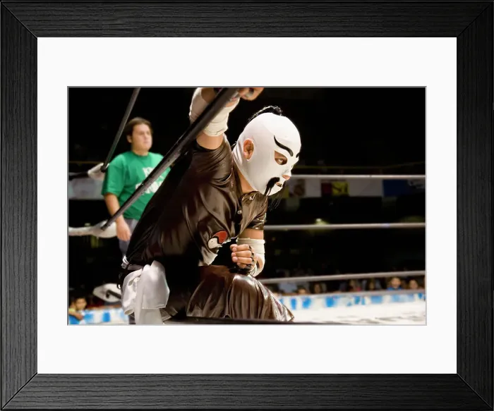 Framed Print : BLD069798. Hispanic man wearing Mexican wrestling costume