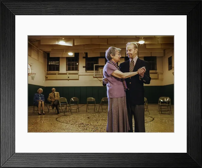 Framed Print : BLD016442. Elderly couple dancing in a gym Framed Print : BLD016442. Elderly couple dancing in a gym