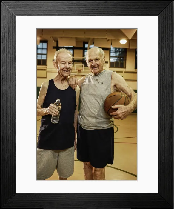Framed Print : BLD016439. Elderly men playing basketball