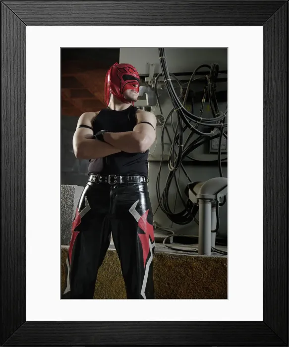 Framed Print : BLD071136. Hispanic man dressed as Mexican wrestler Framed Print : BLD071136. Hispanic man dressed as Mexican wrestler