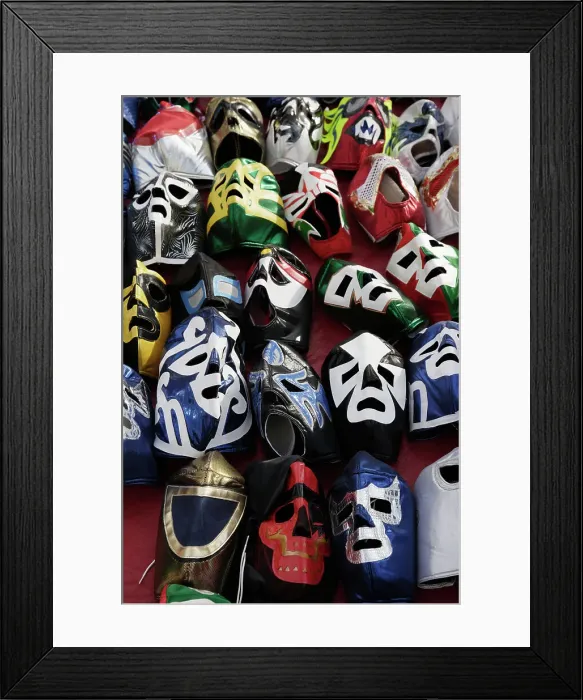 Framed Print : BLD071137. Assortment of Mexican wrestling masks Framed Print : BLD071137. Assortment of Mexican wrestling masks